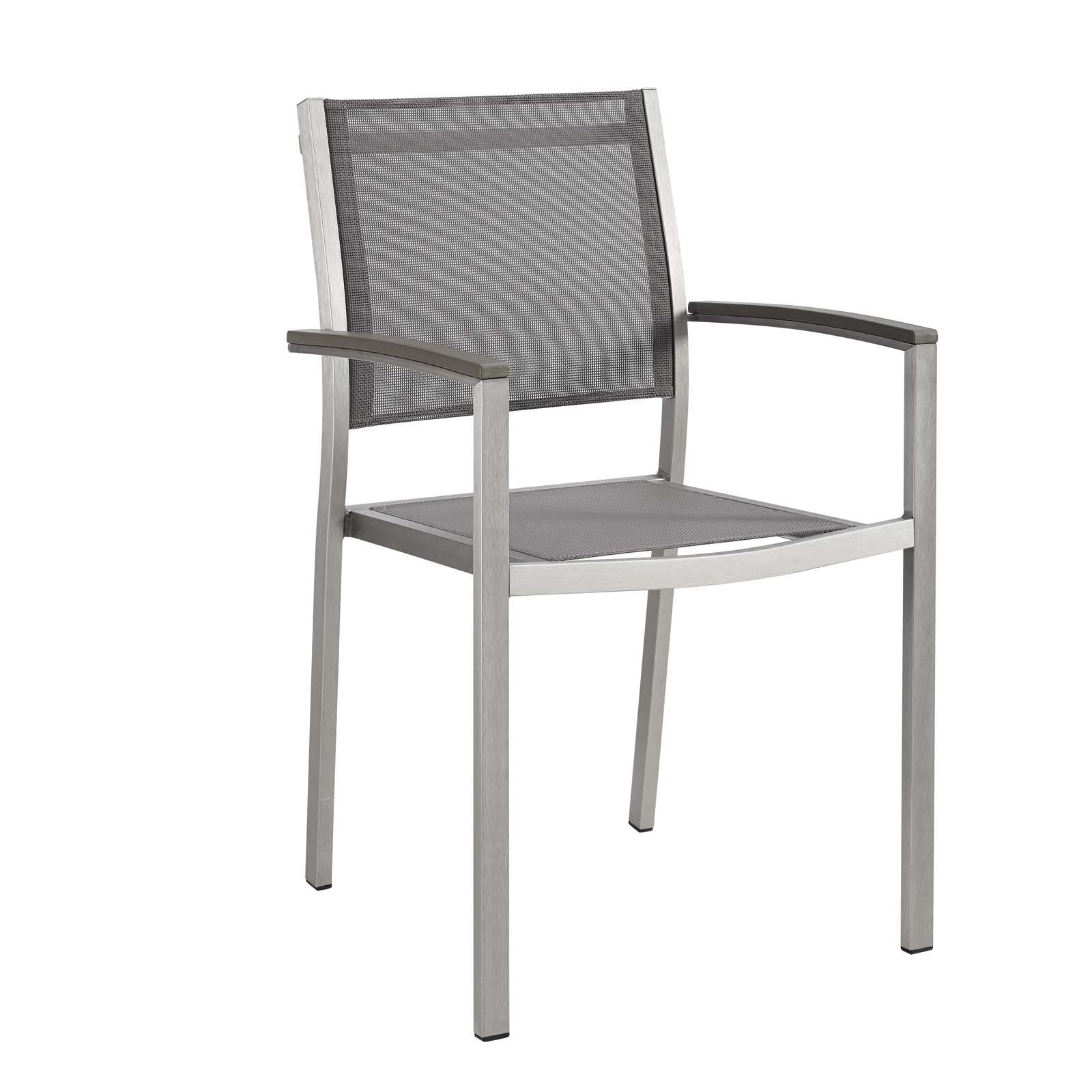 Modway Shore Aluminum Two Outdoor Patio Dining Arm Chairs In Silver Gray