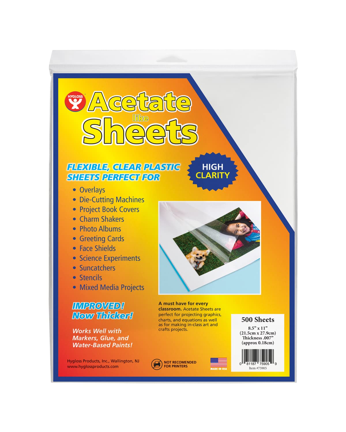 Hygloss Products Overhead Projector Sheets Acetate-Like Transparency Film, For Arts And Craft Projects And Classrooms, Not For P