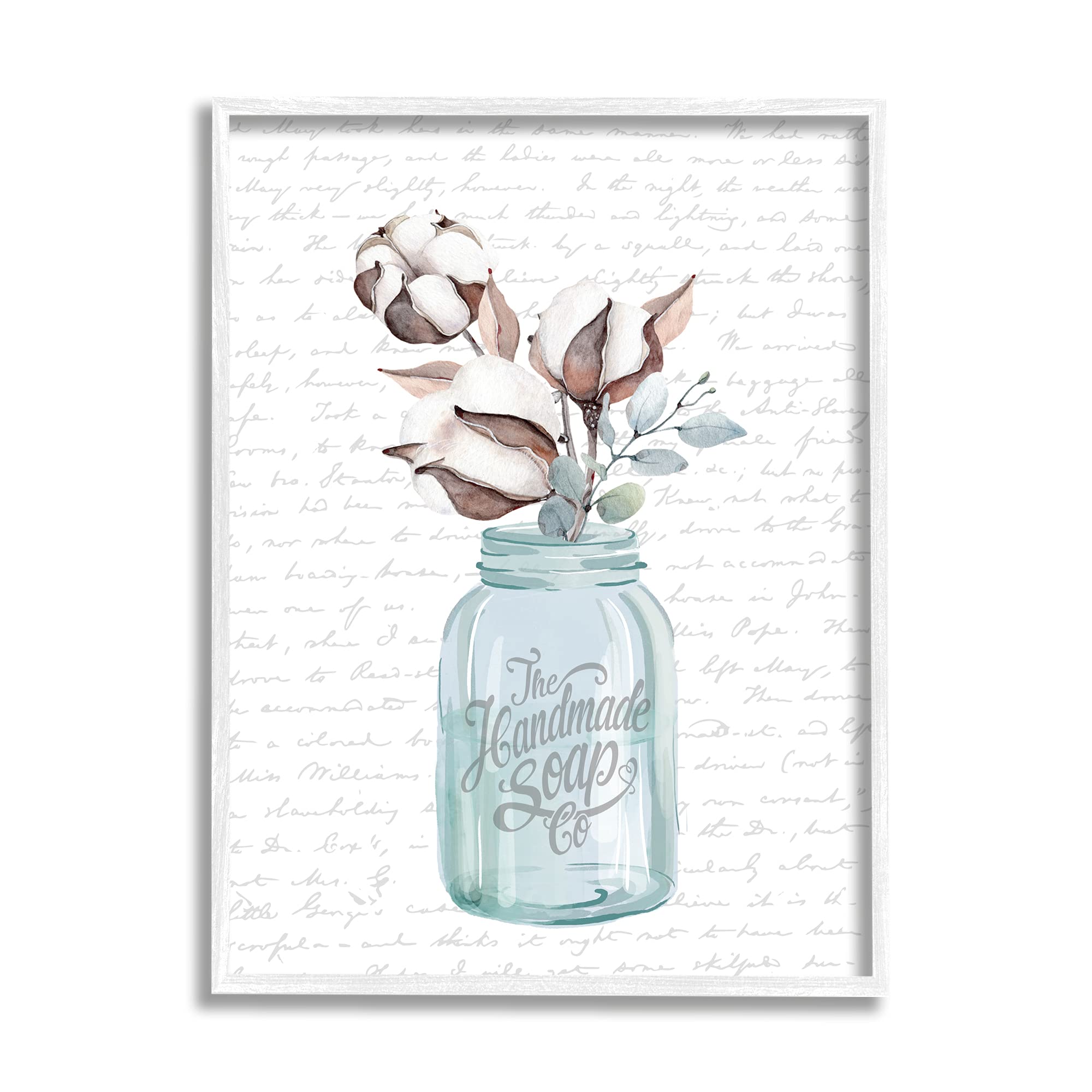 Stupell Industries Handmade Soap Jar Cotton Flower Bathroom Word, Design by Lettered and Lined White Framed Wall Art, 24 x 30, G