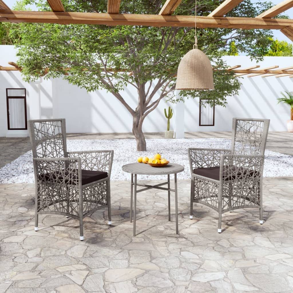 vidaXL 3 Piece Patio Dining Set Poly Rattan Gray