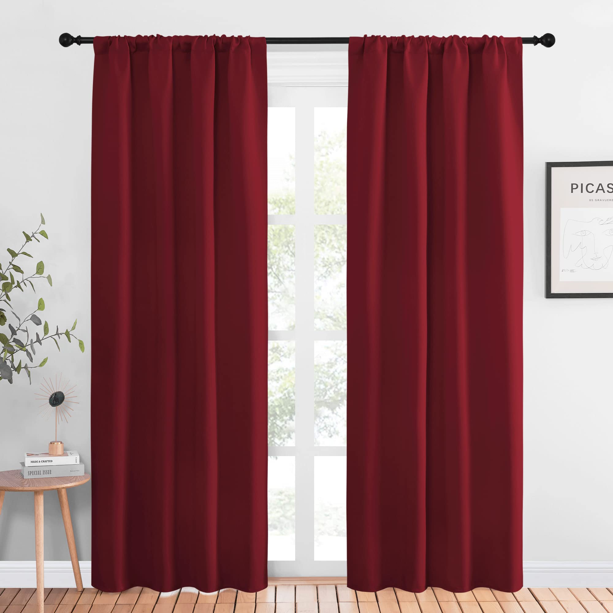Nicetown Christmas Burgundy Curtains Blackout Drapes - Home Decorations Thermal Insulated Solid Blackout Living Room Curtains/Dr