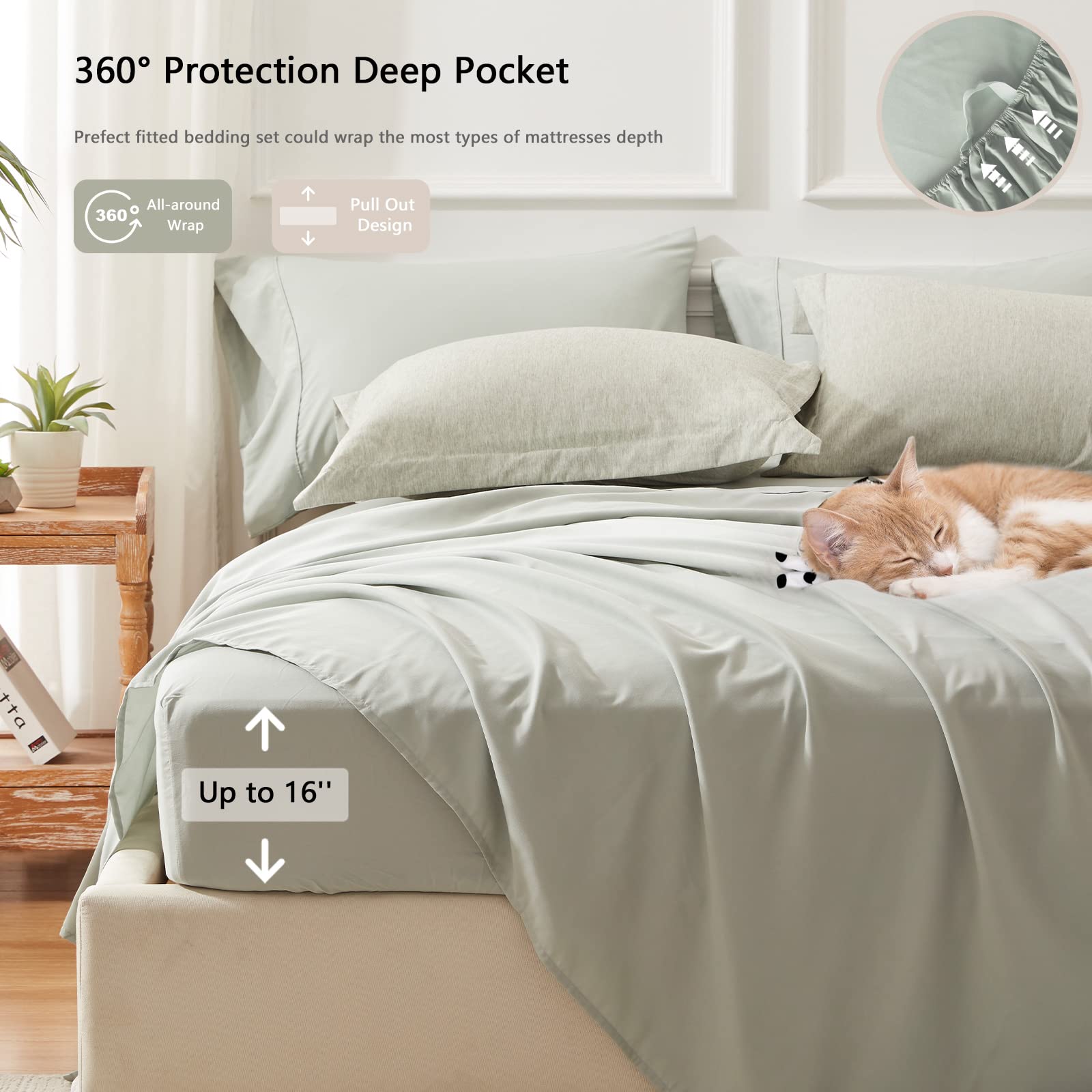 Unilibra King Comforter Set 7 Pieces Bed In A Bag - Sage Green King Soft Bedding Set For All Seasons - Cationic Dyeing Bed Comforter Sets With Comforter, Flat Sheet, Fitted Sheet, Pillowcases & Shams