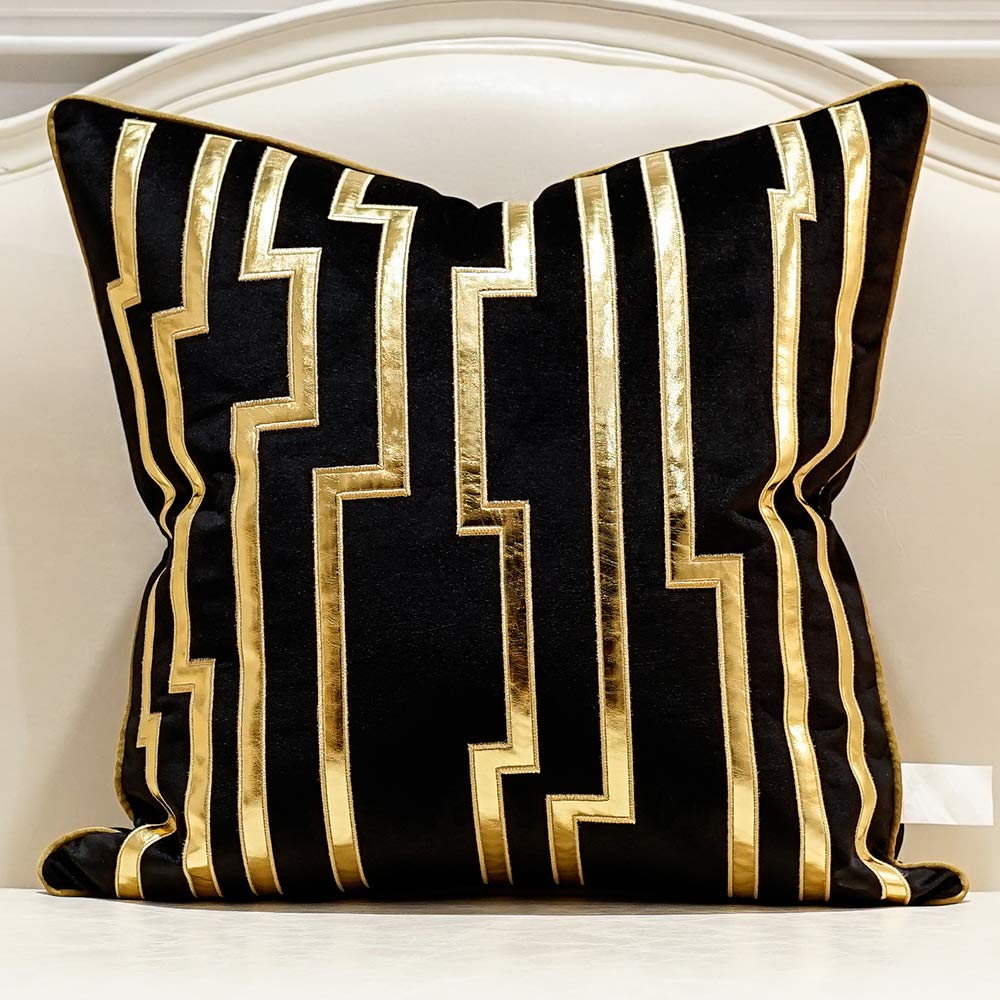 Avigers 20 X 20 Inches Navy Blue Gold Leather Striped Cushion Cases Luxury European Throw Pillow Covers Decorative Pillows For C