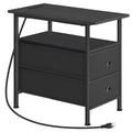 HOOBRO End Table with Charging Station, Narrow Side Table, Nightstand with 2 Non-Woven Drawers, Slim Sofa Side Table, for Small 