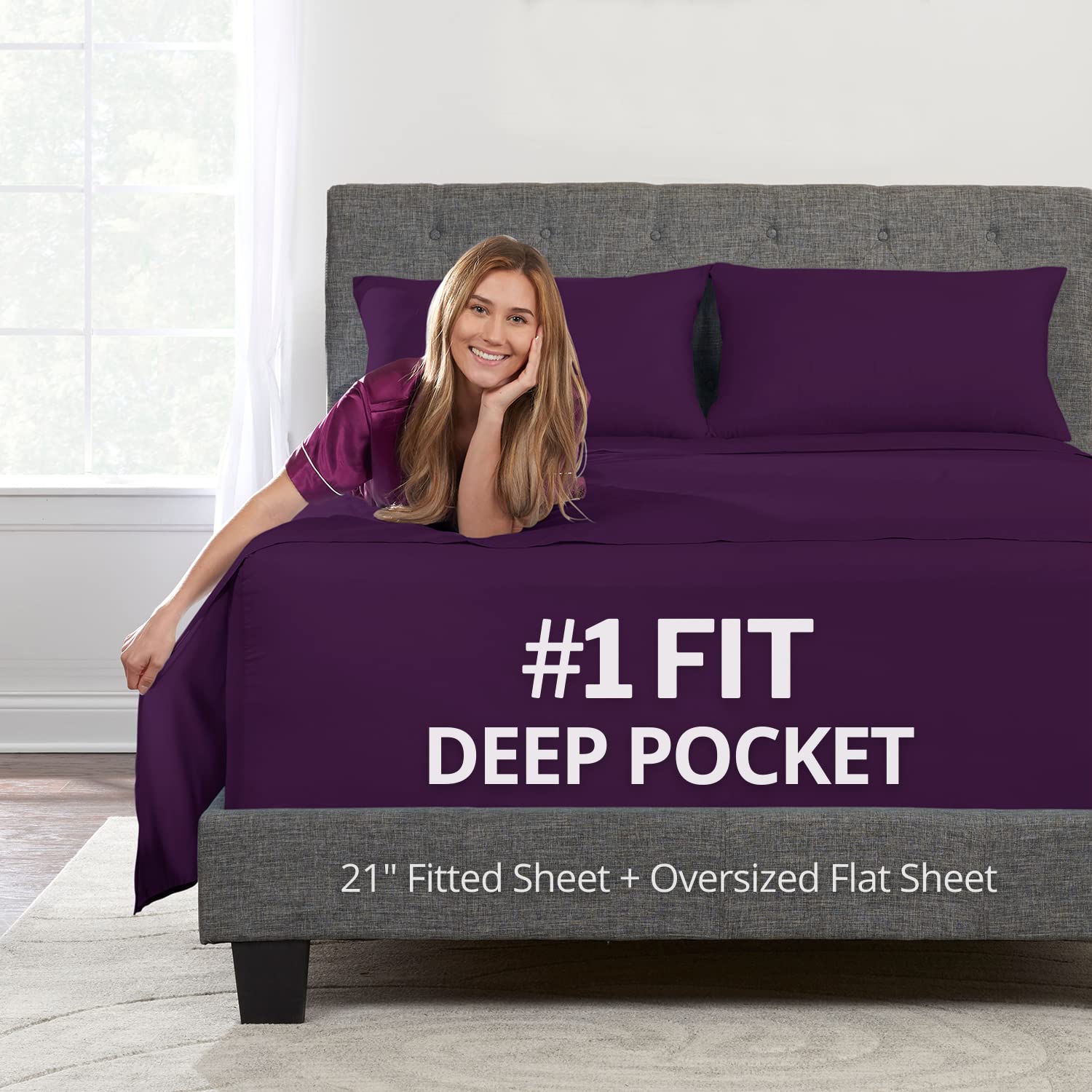 Full Size Sheet Sets - Deep Pocket Full Size Sheets Set - 4 Piece Set With 21    Extra Deep Pocket Fitted Sheet, Oversized Flat