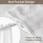 Melodieux White Semi Sheer Curtains 45 Inch Length For Bedroom Kitchen Small Windows, Linen Look Rod Pocket Privacy Sheer Drapes