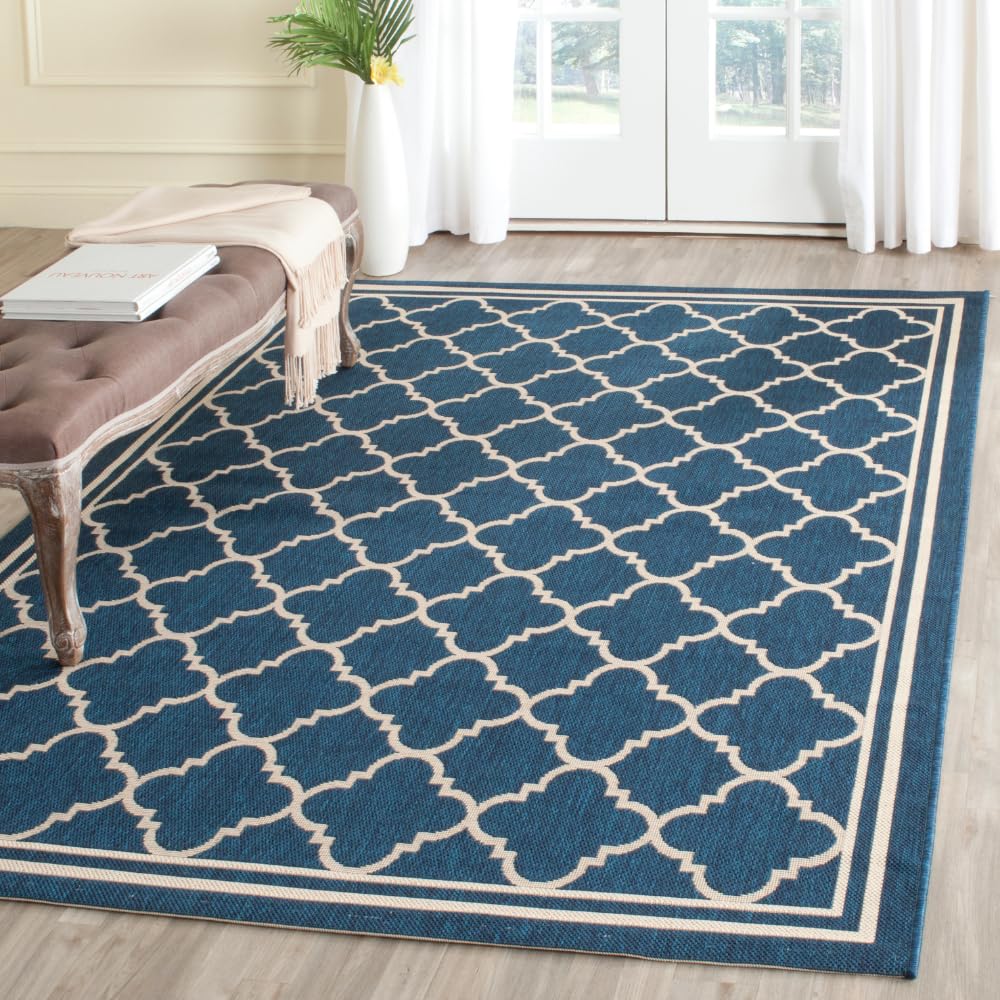 Safavieh Courtyard Collection 4' X 5'7' Navy/Beige Cy6918 Trellis Indoor/ Outdoor Waterproof Easy Cleaning Patio Backyard Area Rug