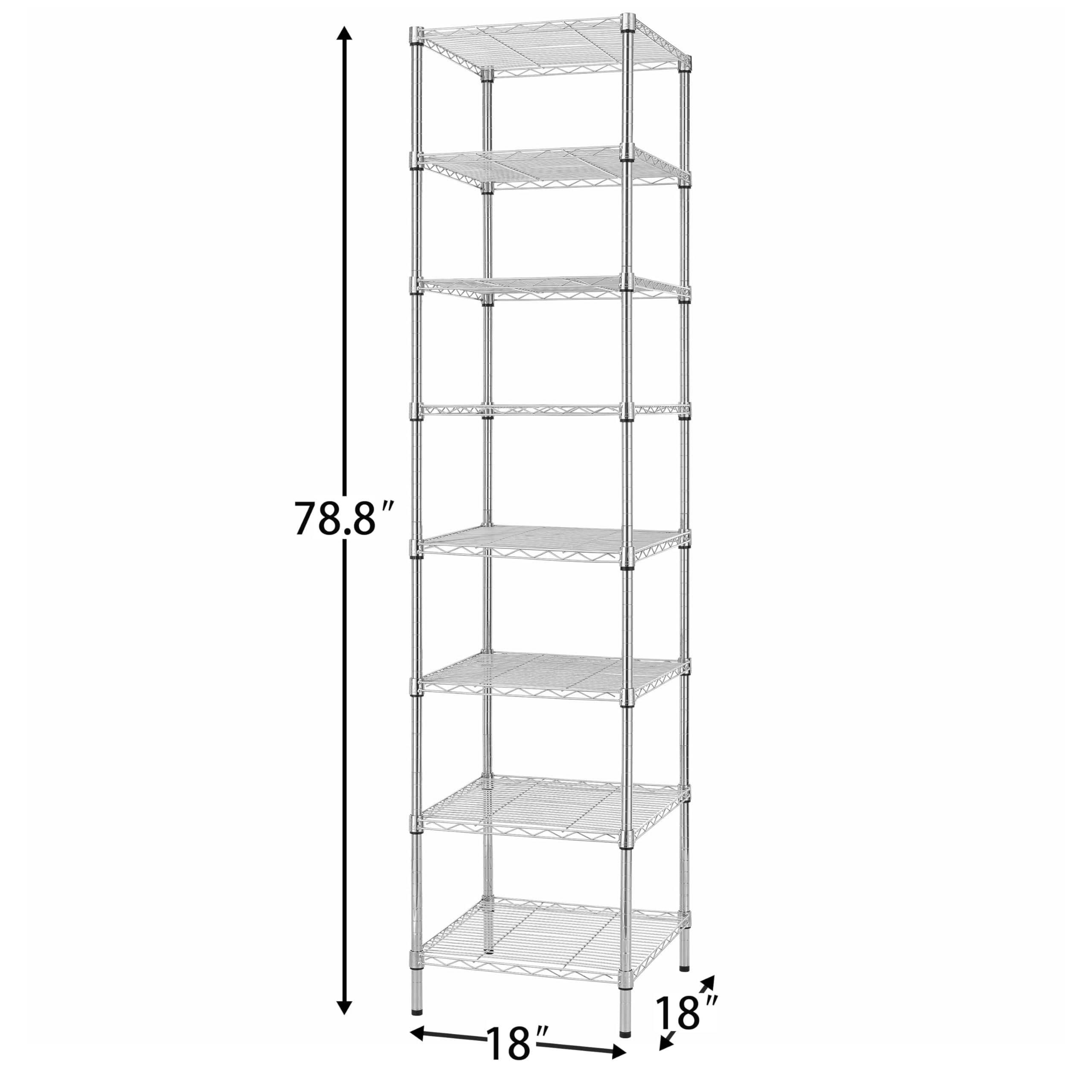 Finnhomy Heavy Duty 8 Tier Wire Shelving, 18X18X78.8 Inches 8 Shelves Storage Rack With Thicken Steel Tube, Pantry Shelves For Storage, Adjustable Metal Shelving Unit, Nsf Certified, Chrome