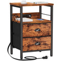 Furologee End Table With Charging Station, Nightstand With Fabric Drawers, Side Table With Usb Ports & Outlets, Night Stand With Storage Shelf & Hooks, For Living Room/Bedroom, Rustic Brown