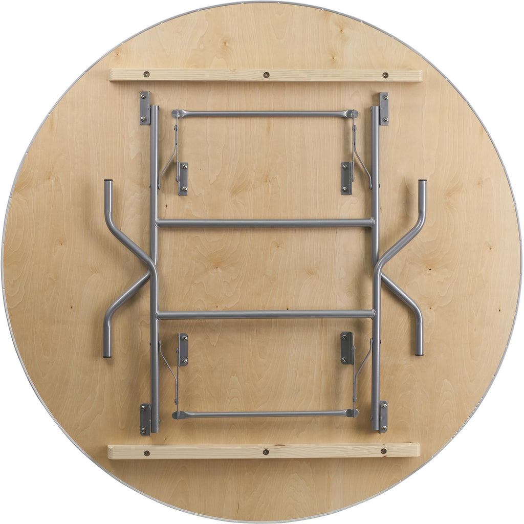 Flash Furniture Fielder 5-Foot Round HEAVY DUTY Birchwood Folding Banquet Table with METAL Edges, Natural