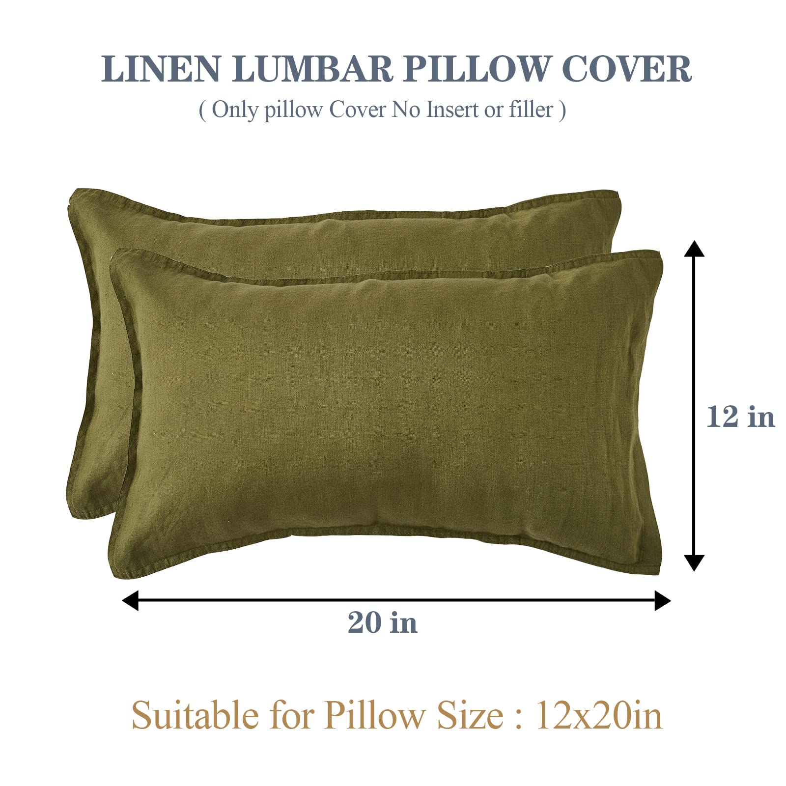 Simple&Opulence 100% Linen Lumbar Pillow Cover 12 X 20 Inches Set Of 2 Rectangular Decorative Throw Cushion Cover For Couch Sofa Bed Living Room Office Soft Breathable Farmhouse - Olive Green