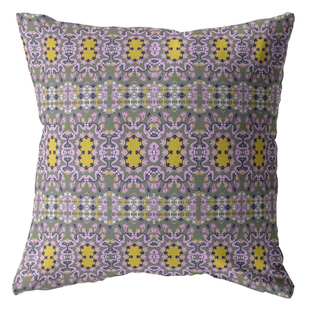 HomeRoots Broadcloth 26â€ Purple Yellow Geofloral Indoor Outdoor Throw Pillow