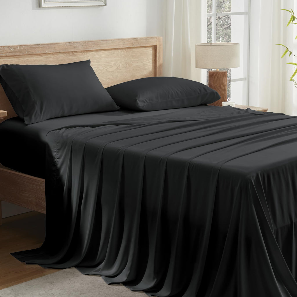 Andency Black King Size Sheets Set, 100% Viscose Derived From Bamboo, Cooling King Sheets, Deep Pocket Up To 16', Silky Soft Bed Sheets, Hotel Luxury Breathable Bedding Sheets & Pillowcases…