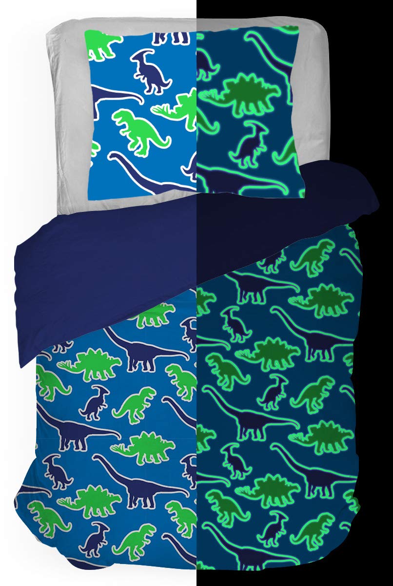 Jay Franco Trend Collector Dino Glow In The Dark Twin Comforter & Sham Set - Super Soft Kids Bedding Features Dinosaurs - Fade R