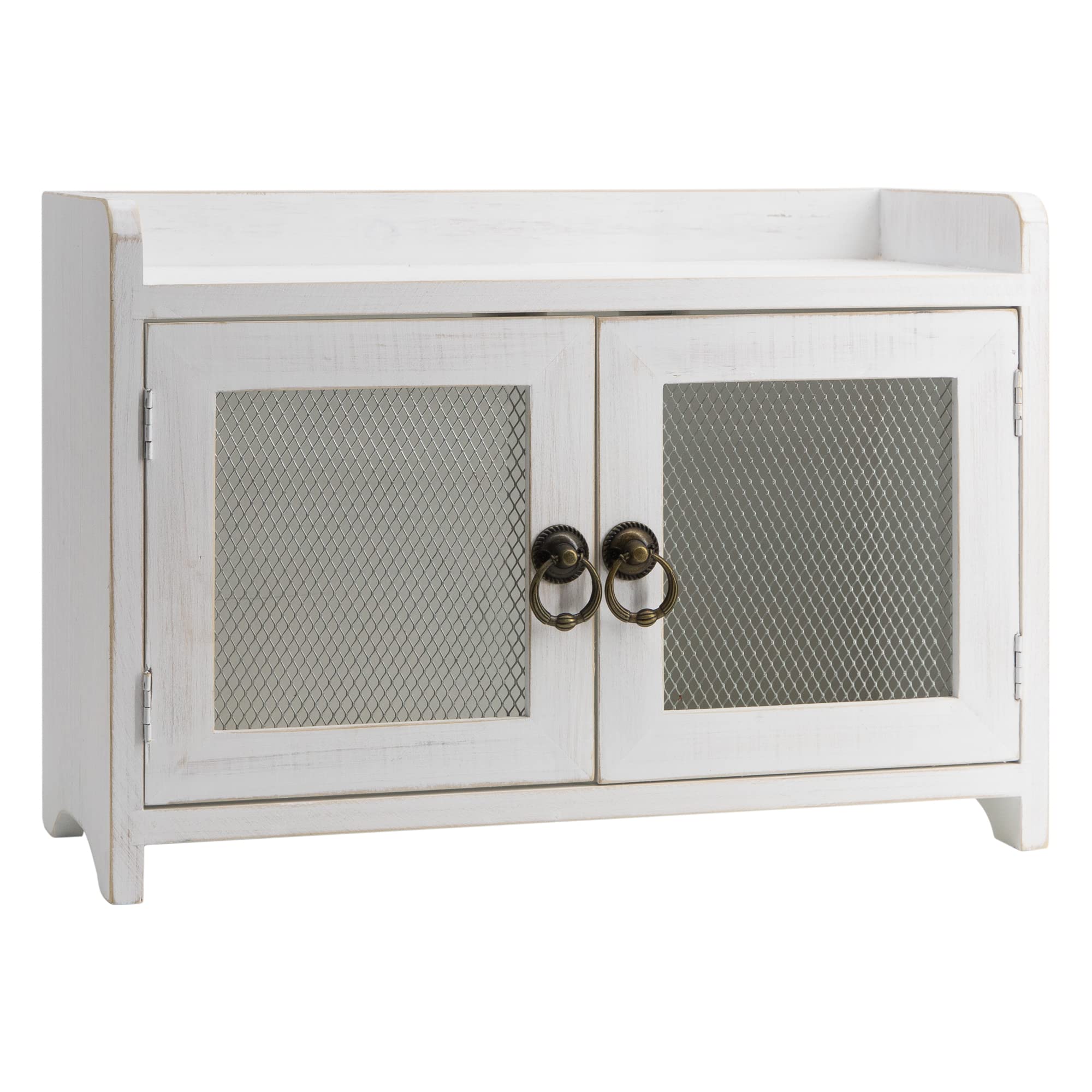 Collective Home - Storage Cabinet, Mini Countertop Cabinet, Wood Organizer For Kitchen Living Room Bedroom Bathroom Office With Magnetic Door, 14.5 X 6.5 X 10 (White, Wire Netting)