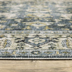 HomeRoots 510400 7 x 10 ft. Blue Gold Green & Ivory Oriental Printed Stain Resistant Non Skid Rectangle Area Rug