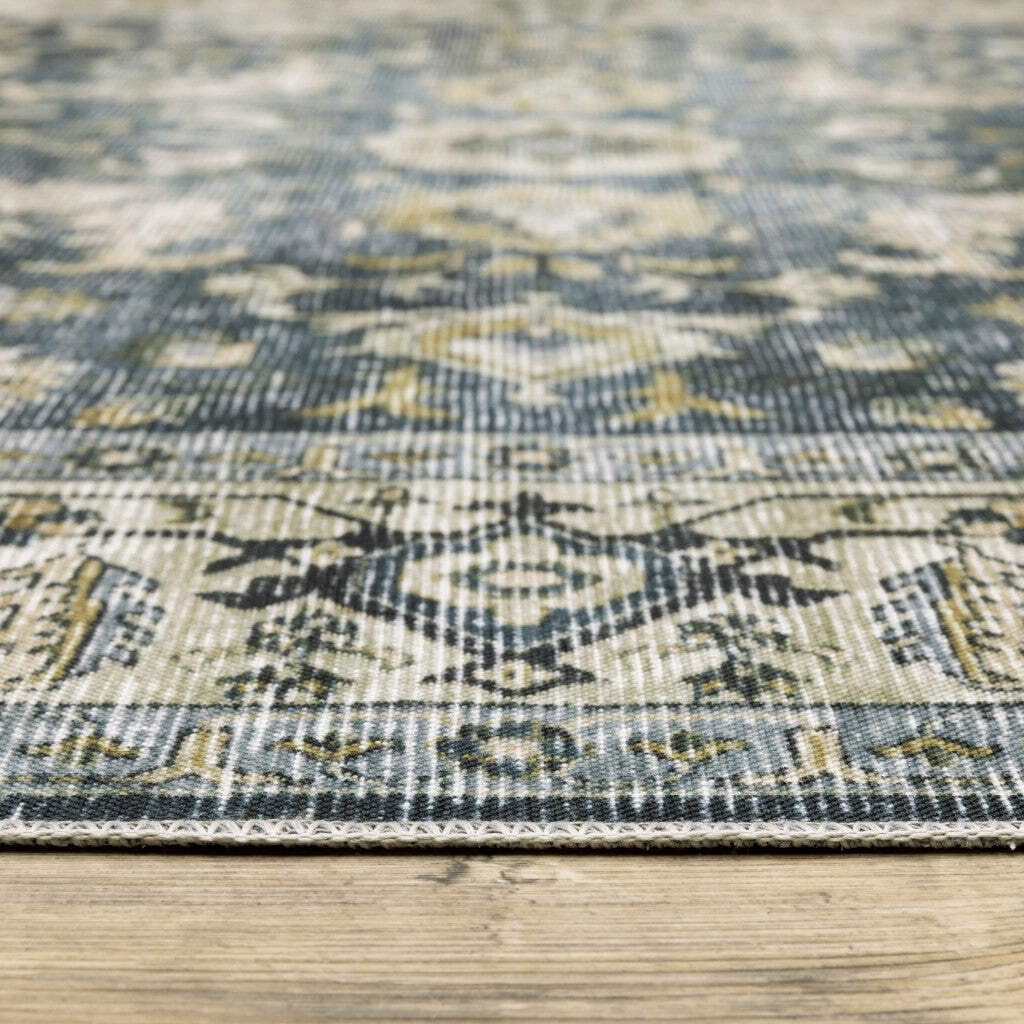 HomeRoots 510400 7 x 10 ft. Blue Gold Green & Ivory Oriental Printed Stain Resistant Non Skid Rectangle Area Rug
