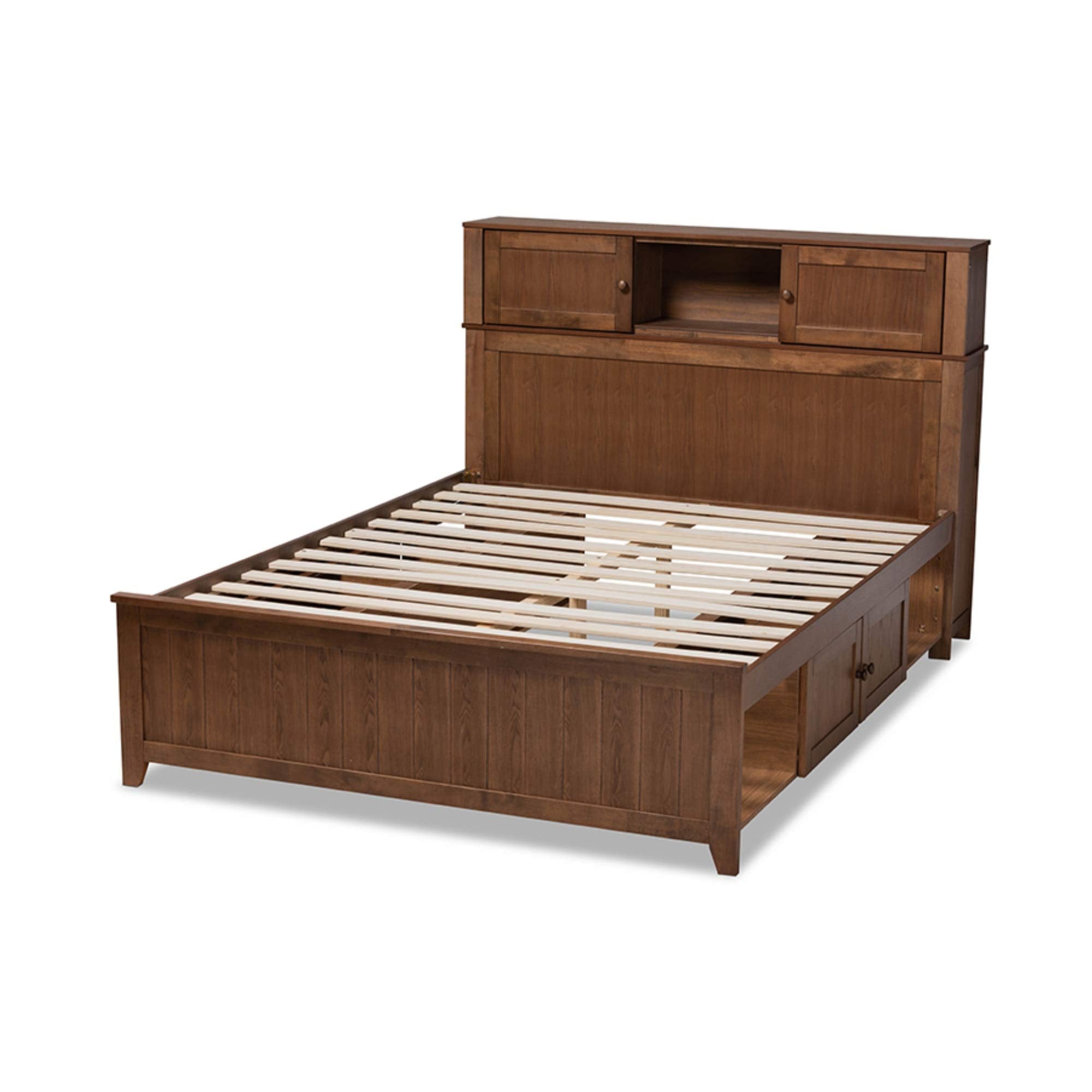 Baxton Studio Riko Modern and Contemporary Transitional Walnut Brown Finished Wood Queen Size Platform Storage Bed