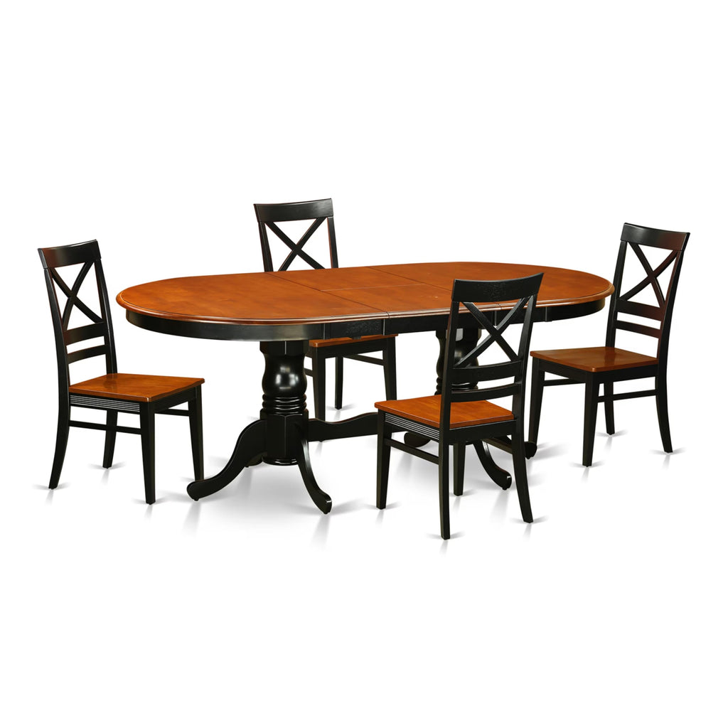 East West Furniture PLQU5-BCH-W 5 Piece Kitchen Table Set for 4 Includes an Oval Dining Room Table with Butterfly Leaf and 4 Dining Chairs, 42x78 Inch, Black & Cherry