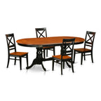 East West Furniture PLQU5-BCH-W 5 Piece Kitchen Table Set for 4 Includes an Oval Dining Room Table with Butterfly Leaf and 4 Dining Chairs, 42x78 Inch, Black & Cherry