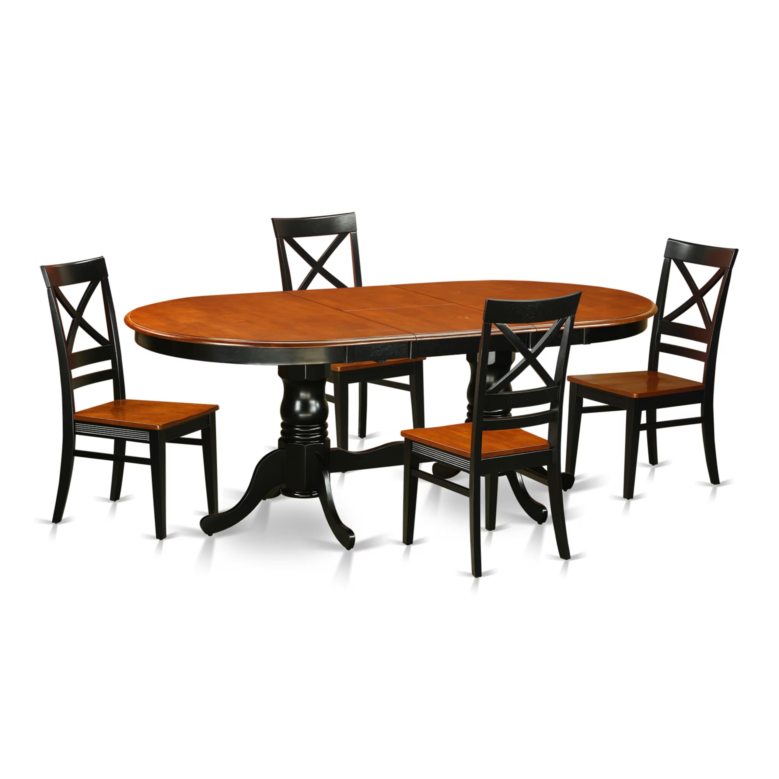 East West Furniture PLQU5-BCH-W 5 Piece Kitchen Table Set for 4 Includes an Oval Dining Room Table with Butterfly Leaf and 4 Dining Chairs, 42x78 Inch, Black & Cherry