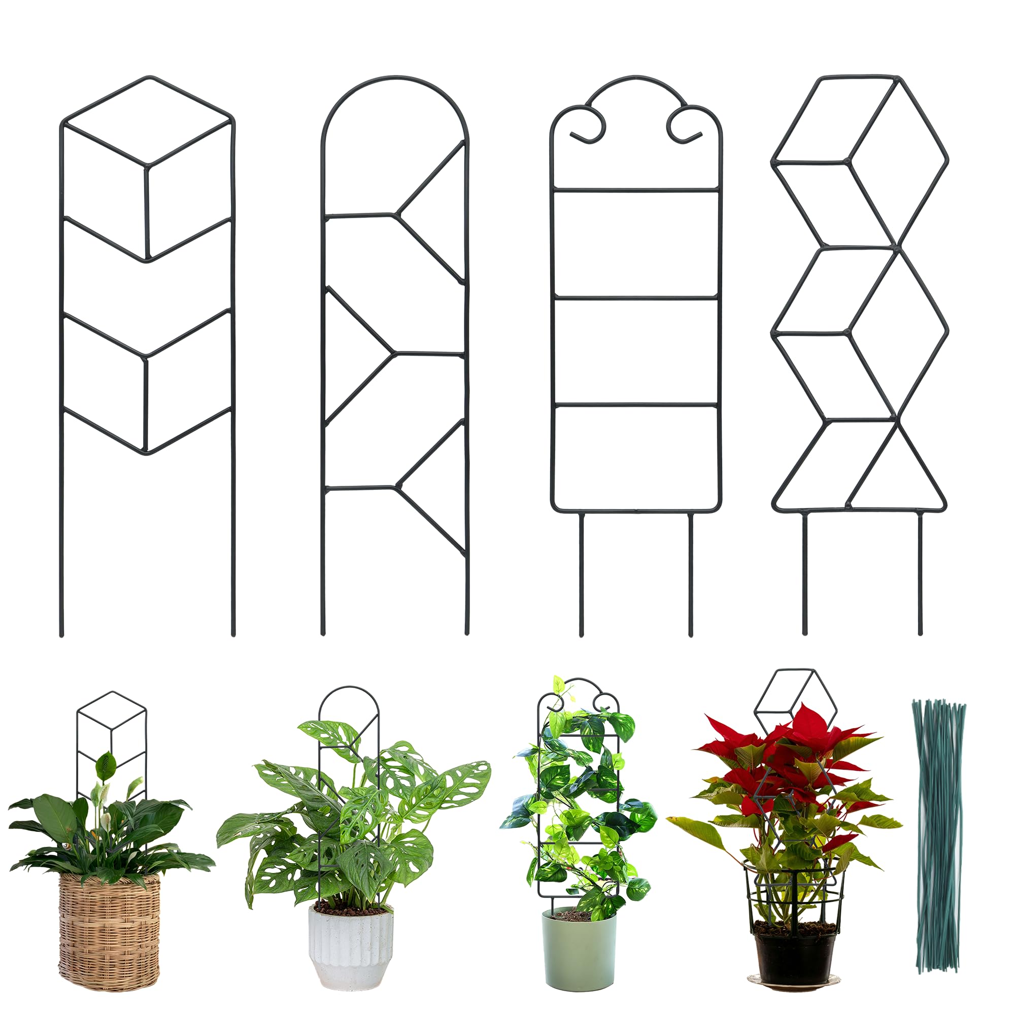 16 Inch Plant Trellis Indoor For Potted Plants 4 Pack Indoor Plant Trellis For Climbing Plants Houseplant Trellis Metal Garden P