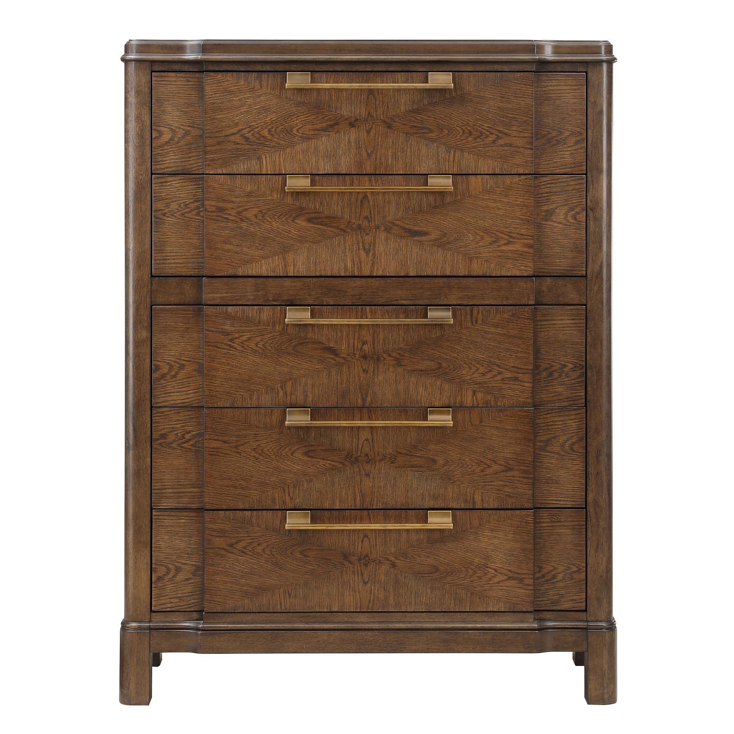 Steve Silver Milan Modern Bedroom Styling, Warm Brown Walnut Finish, Sunburst Veneer Pattern Chest, 42 x 19 x 56