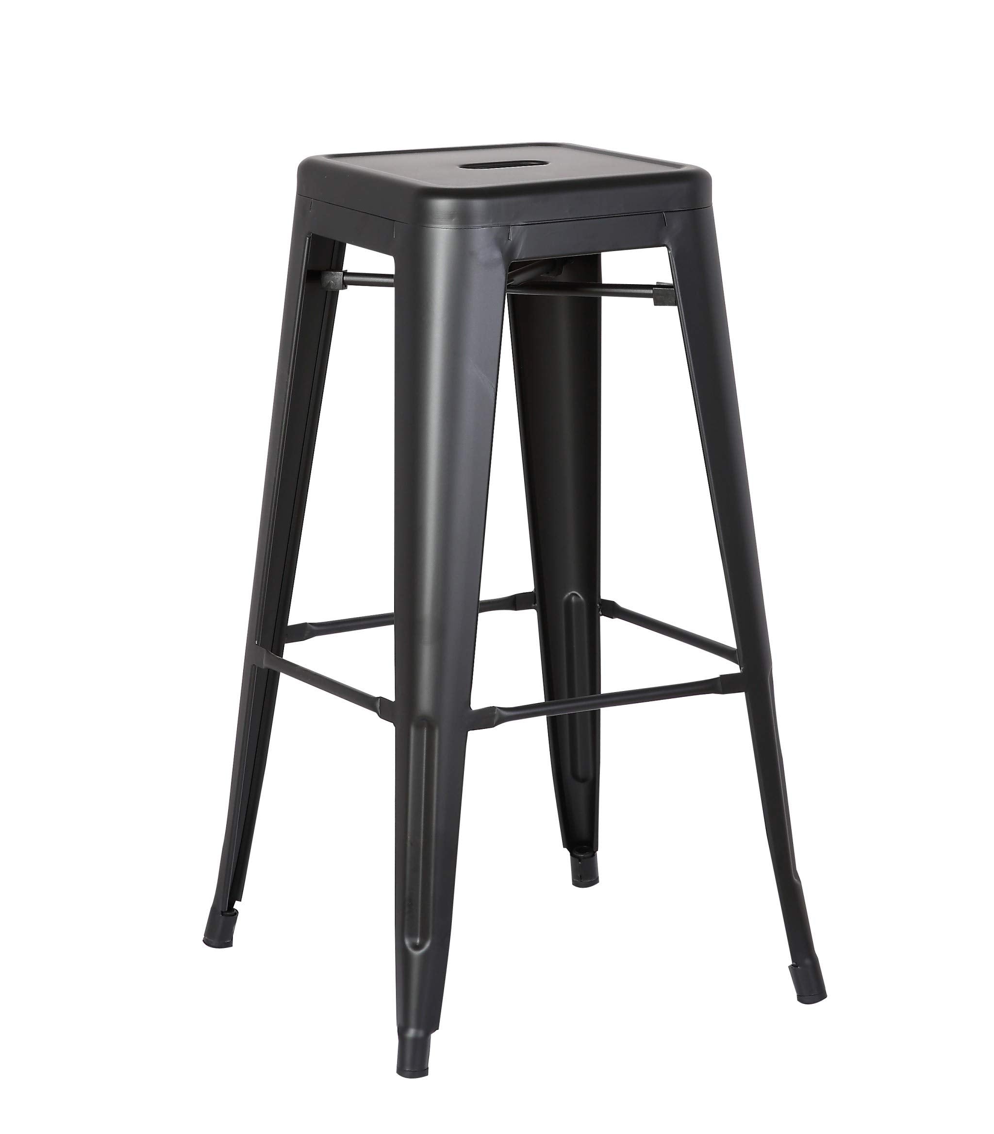 HomeRoots 30 Matte Black Backless Metal Barstool with a Set of 2