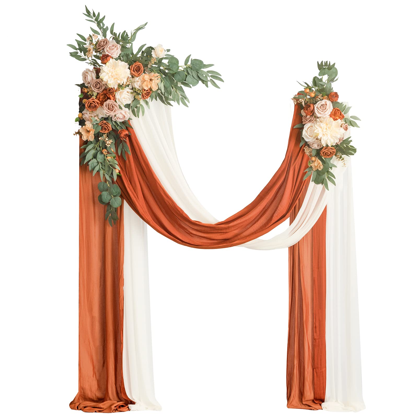 Lings Moment Fall Artificial Wedding Arch Flowers Kit Pack of 4, 2pcs Hanging Flower Arrangement 2pcs Drapes Ceremony Rose Arbo