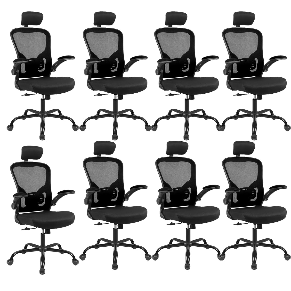 8 Pack Ergonomic Office Chair With 3D Adjustable Headrest, Mesh Home Office Desk Chairs With Lumbar Support & Flip-Up Armrests F