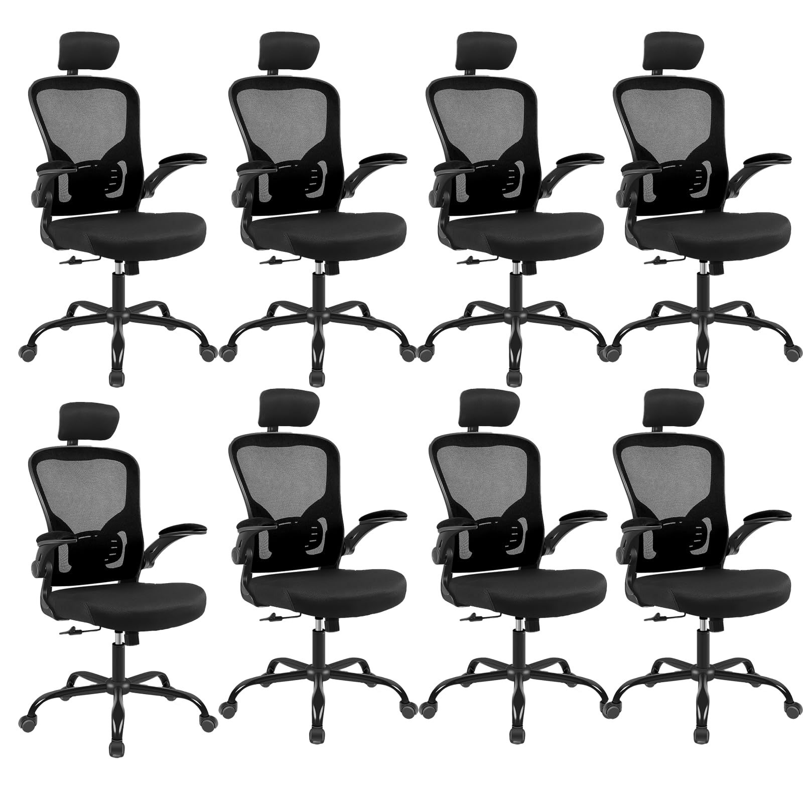 8 Pack Ergonomic Office Chair With 3D Adjustable Headrest, Mesh Home Office Desk Chairs With Lumbar Support & Flip-Up Armrests F