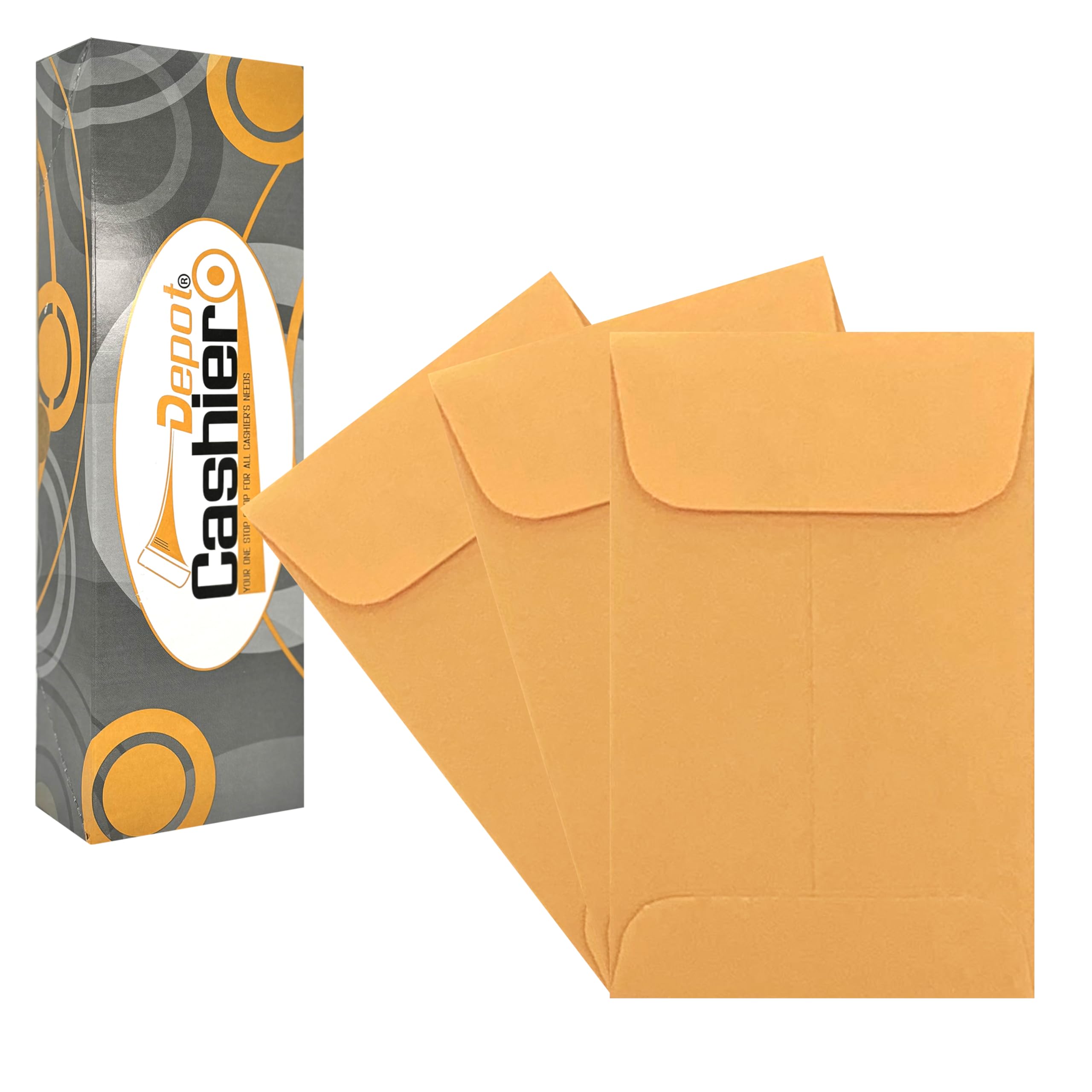 500 Cashier Depot #3 Coin Envelopes, 2 1/2' X 4 1/4', Sturdy 24Lb. Brown Kraft, Gum Flap, 500/Box