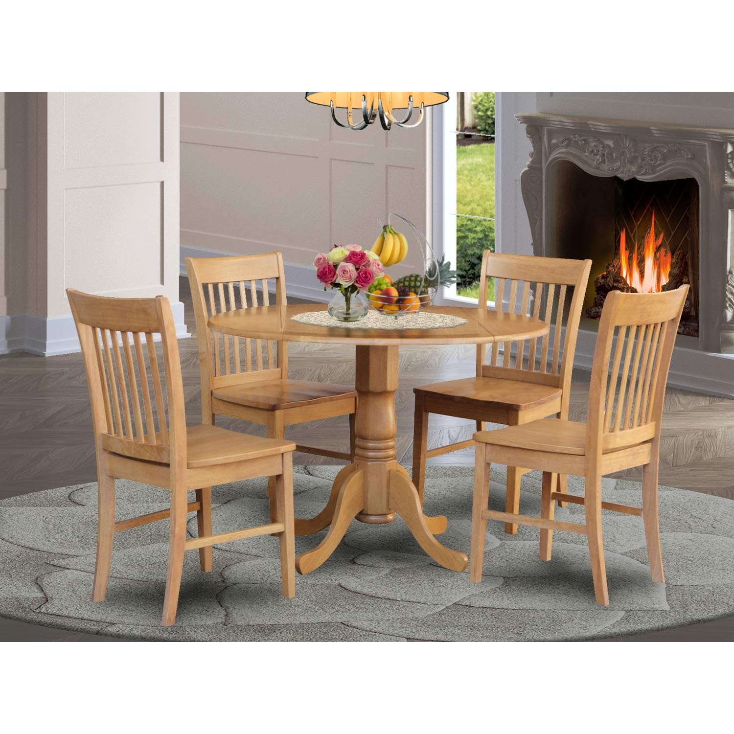 East West Furniture Dlno5-Oak-W 5 Pc Small Kitchen Table Set-Round Table And 4 Dining Chairs.