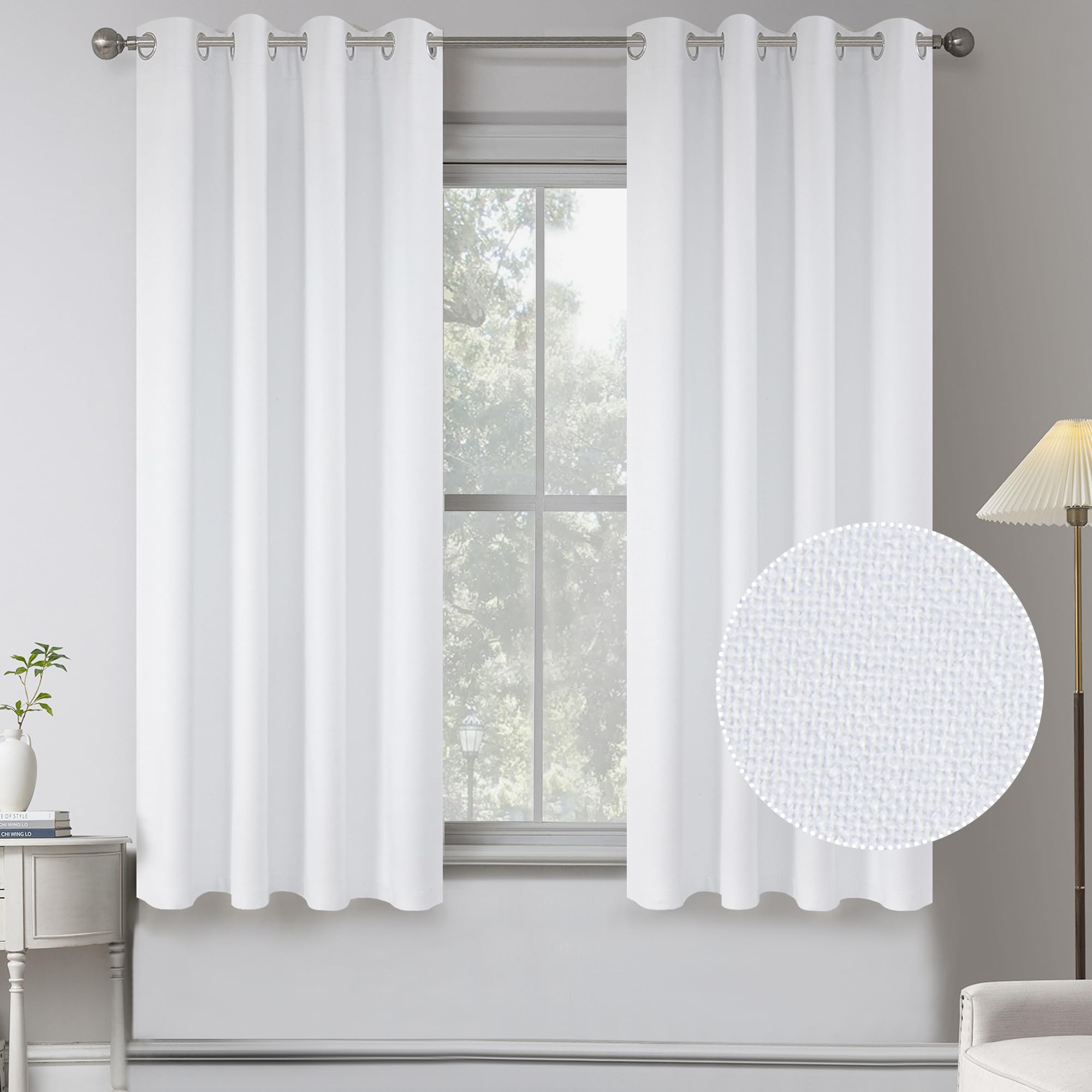 2 Panels Linen Textured 100% Blackout Curtains For Basement- Thermal Insulated Entryway Cottage Decor Curtains -Waterproof Farmh