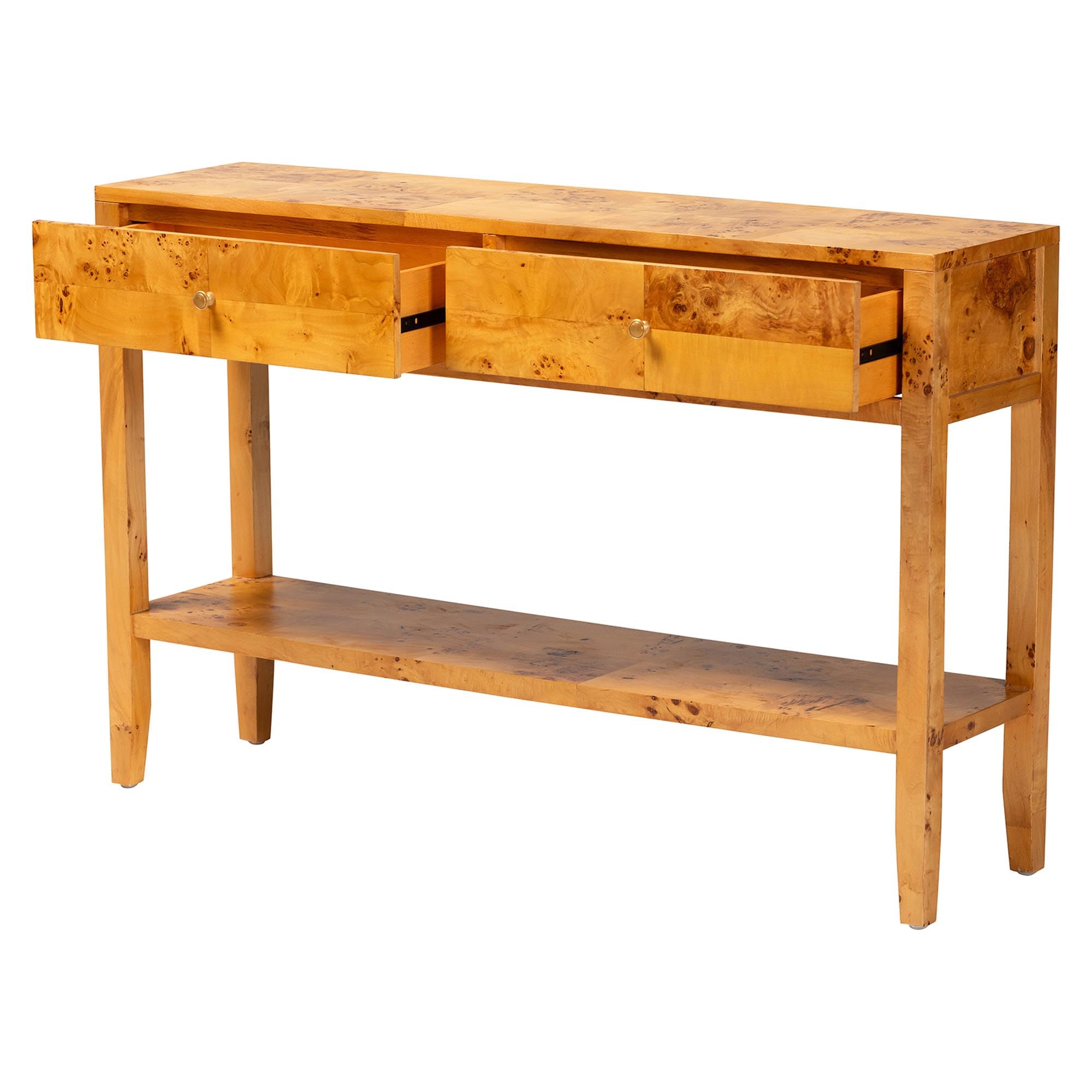 bali & pari Ghina Natural Light Mappa Burl Wood 2-Drawer Console Table