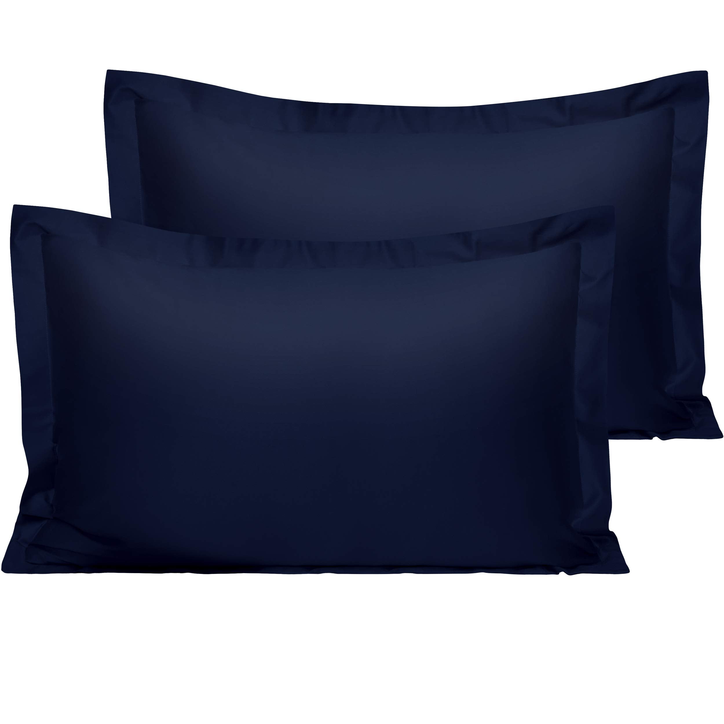 Ntbay 2 Pack 500 Thread Count 100% Egyptian Cotton Queen Pillow Shams, Super Soft And Breathable Oxford Pillowcases For Bed, 20X30 Inches, Navy Blue