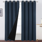 LEMOMO 100% Blackout Curtains 52 x 95 Inch/Navy Blue Curtains 2 Panels with Black Lining Room Darkening Thermal Insulated Bedroo