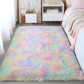 KCHOWUA Unicorn Fluffy Fuzzy Rugs for Girls Bedroom,3x5 Machine Washable Non Slip Pastel Shag Shaggy Cute Rug for Living Room, P