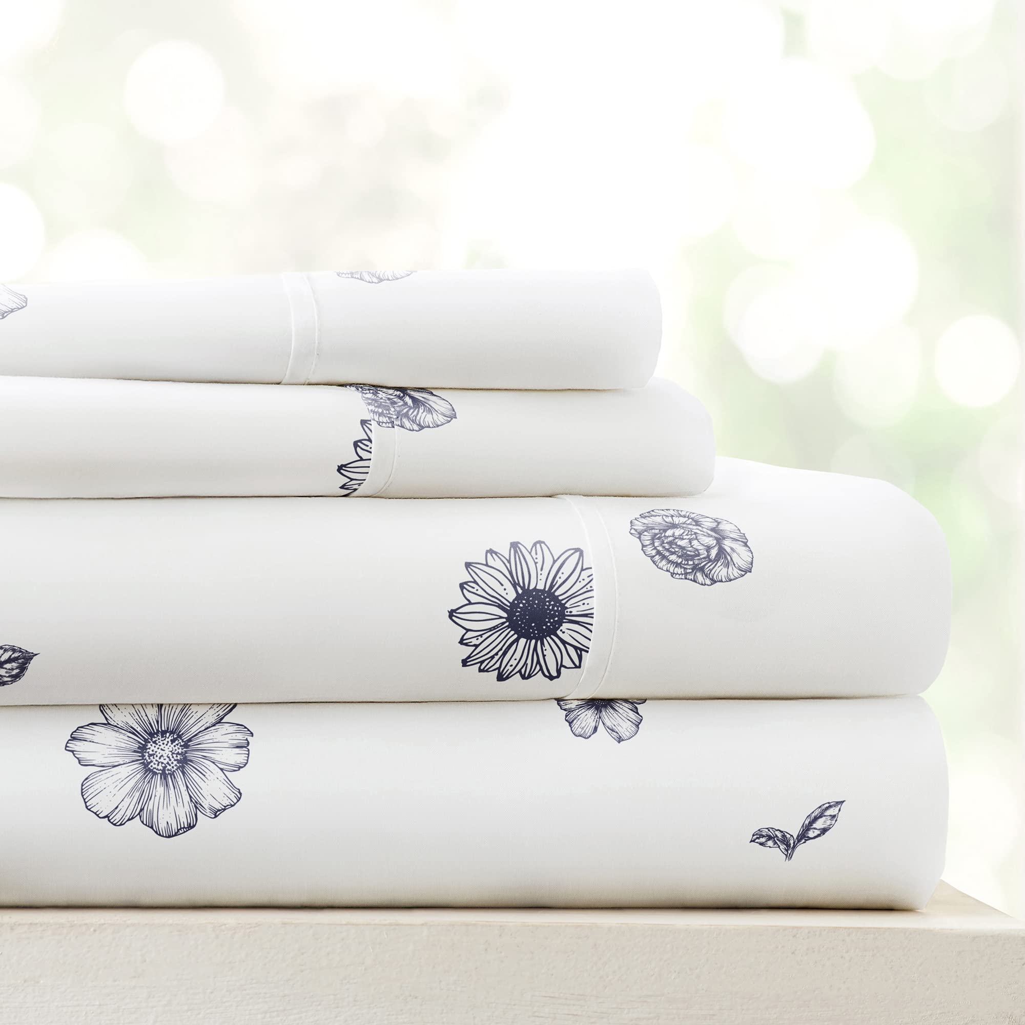 Linen Market 4 Piece Full Bedding Sheet Set (Navy Blue Flowers) - Sleep Better Than Ever With These Ultra-Soft & Cooling Bed She