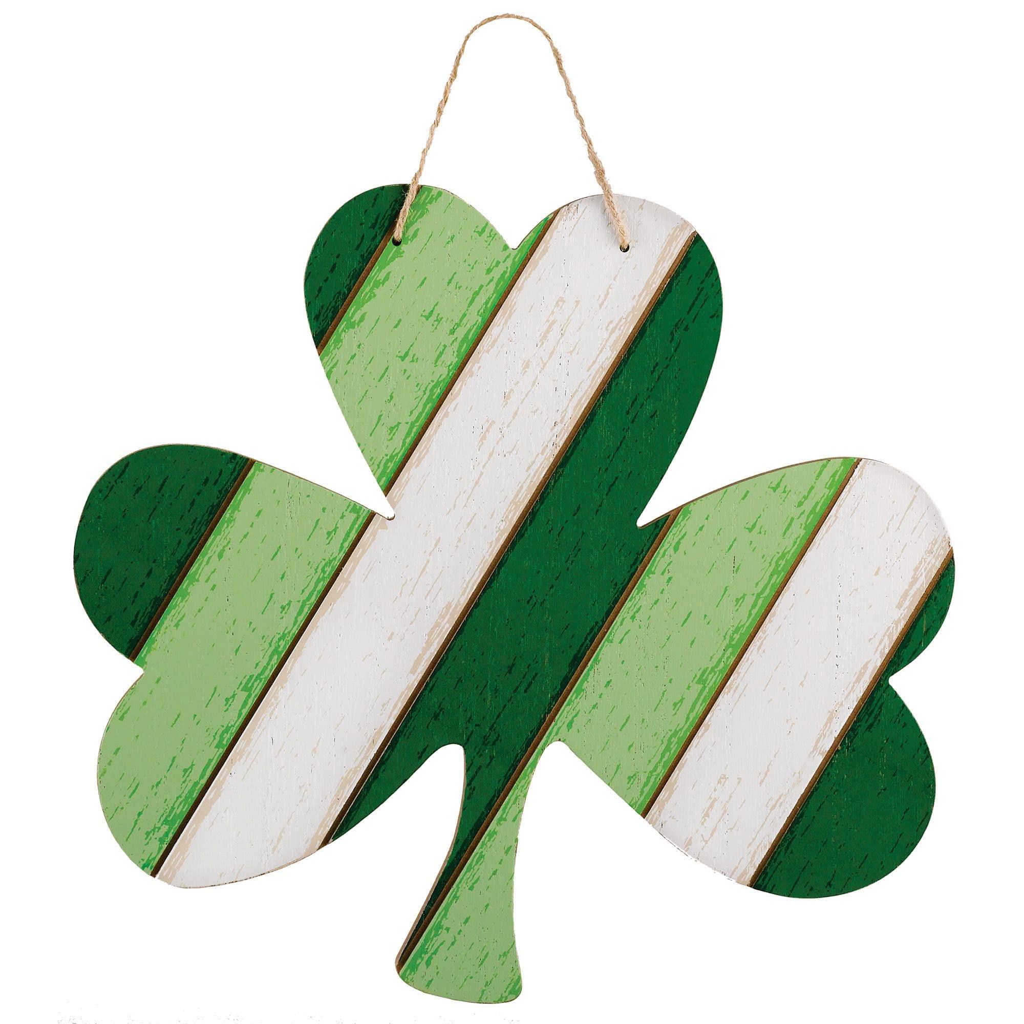 Vibrant Green Shamrock Hanging MDF Sign with Rope Hanger (13'' x 14'') - 1 Pc. - Perfect for Irish-Themed Decor, Parties & Celeb