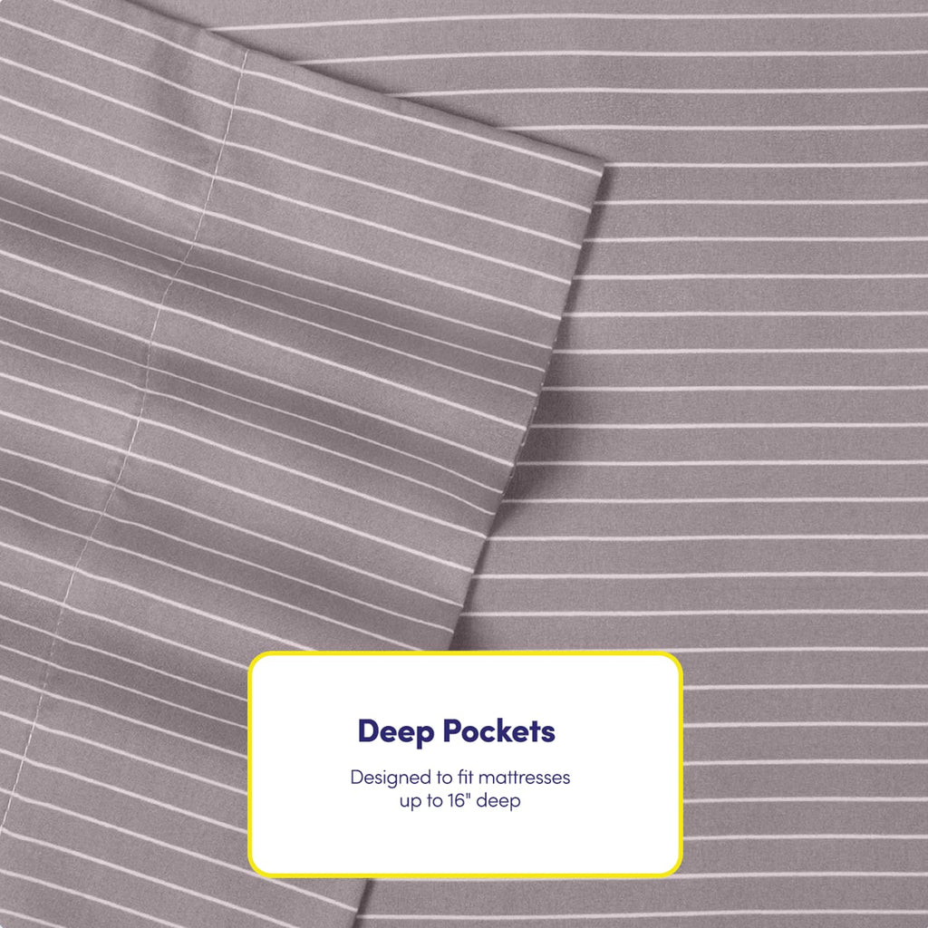 Full Size Bed Sheets - 6 Piece 1500 Supreme Collection Fine Brushed Microfiber Deep Pocket Full Sheet Set Bedding - 2 Extra Pillow Cases, Great Value, Full, Pinstripe Gray