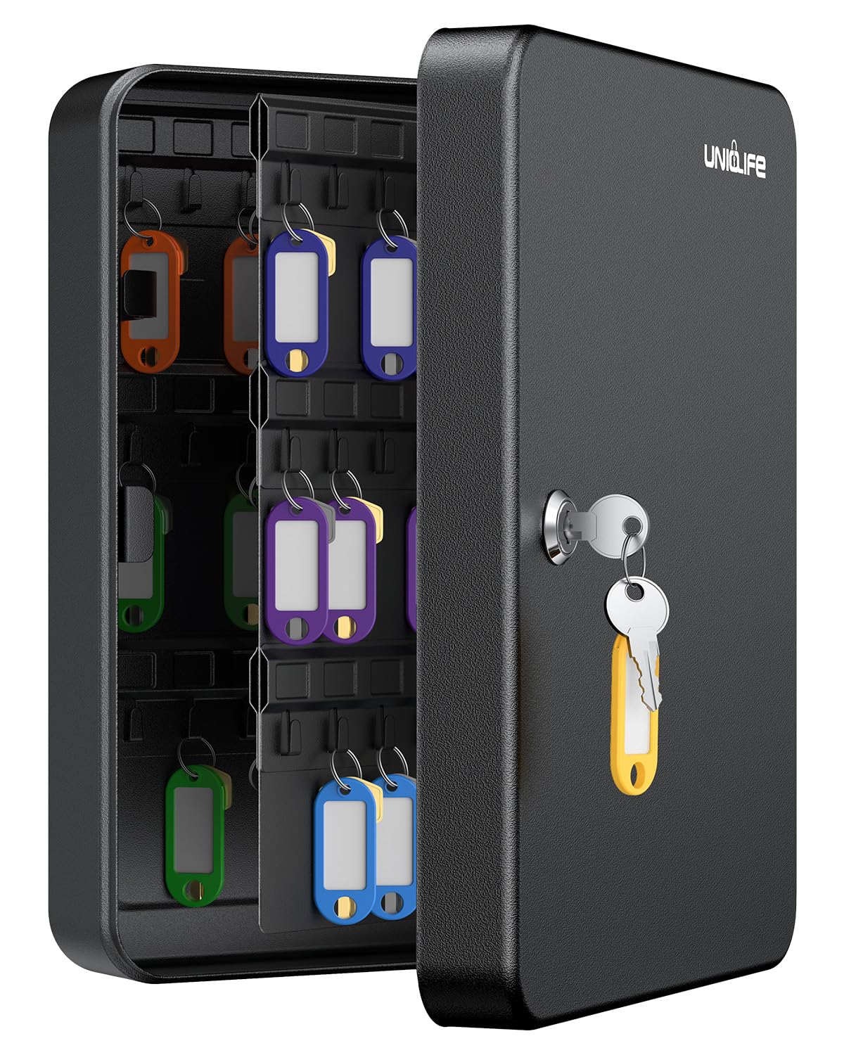 Uniclife 100 Position Key Cabinet With Key Lock Wall Mounted Black Security Storage Box Steel Key Organizer With Colorful Key Ta