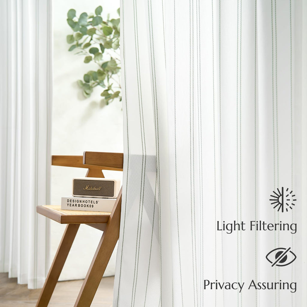Jinchan Green And White Striped Curtains 90 Inches Long For Living Room Bedroom Green On White Curtains Pinstripe Curtains Privacy Light Filtering Rod Pocket Modern Window Curtains Set 2 Panels