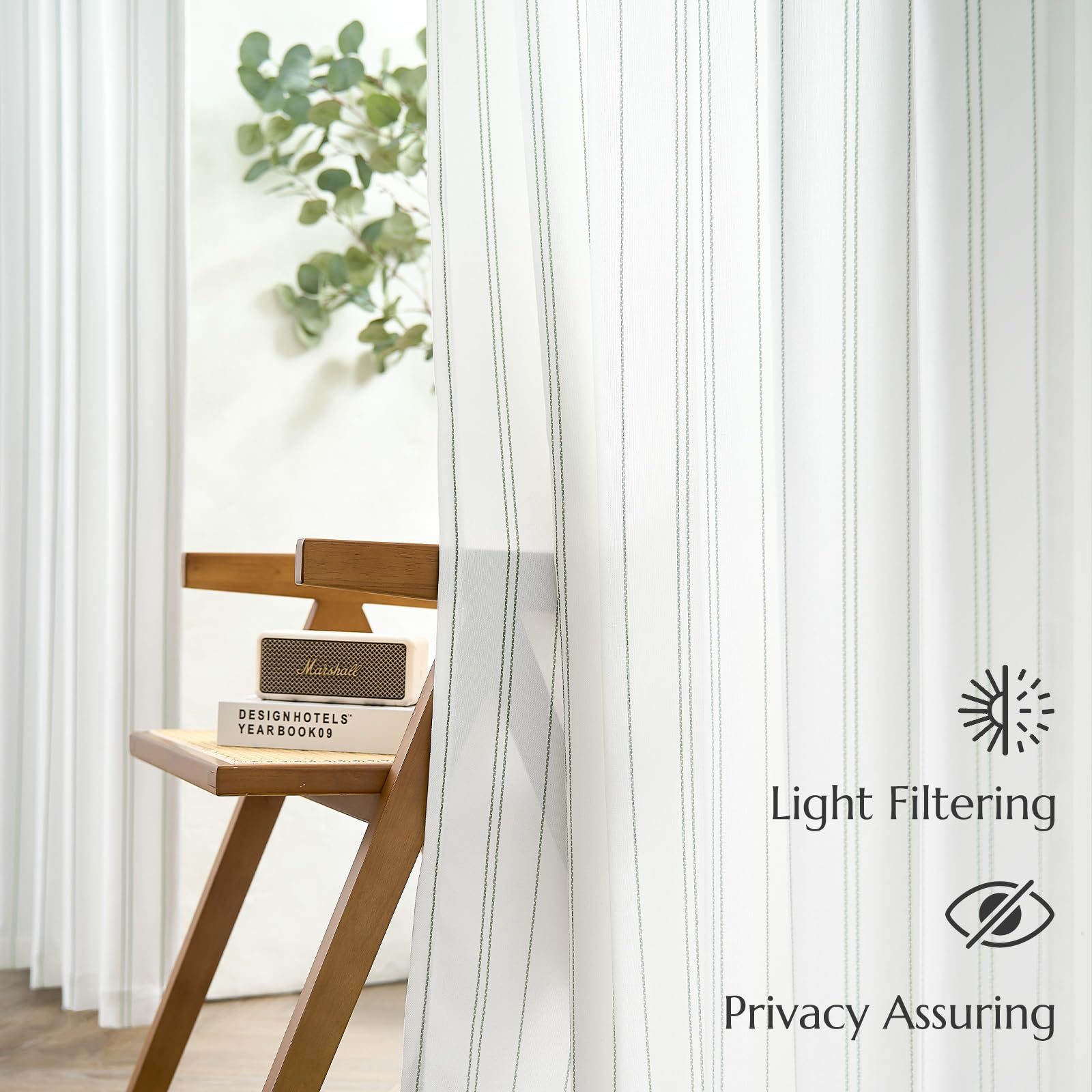Jinchan Green And White Striped Curtains 84 Inches Long For Living Room Bedroom Green On White Curtains Pinstripe Curtains Privacy Light Filtering Rod Pocket Modern Window Curtains Set 2 Panels