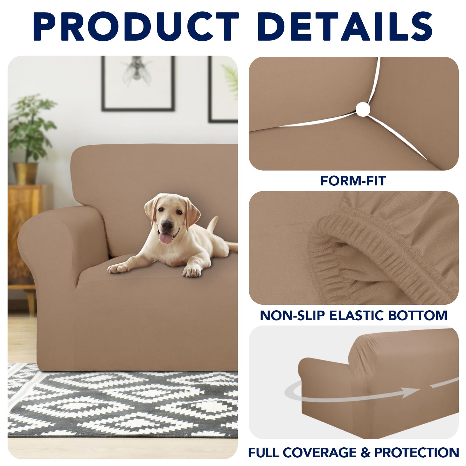 Purefit 100% Dual Waterproof Couch Cover Slipcovers For Couches And Sofas - Stretch Non Slip Fleece Sofa Covers Washable, Leakproof Furniture Protector For Kids, Pets, Dog (Chair, Camel)