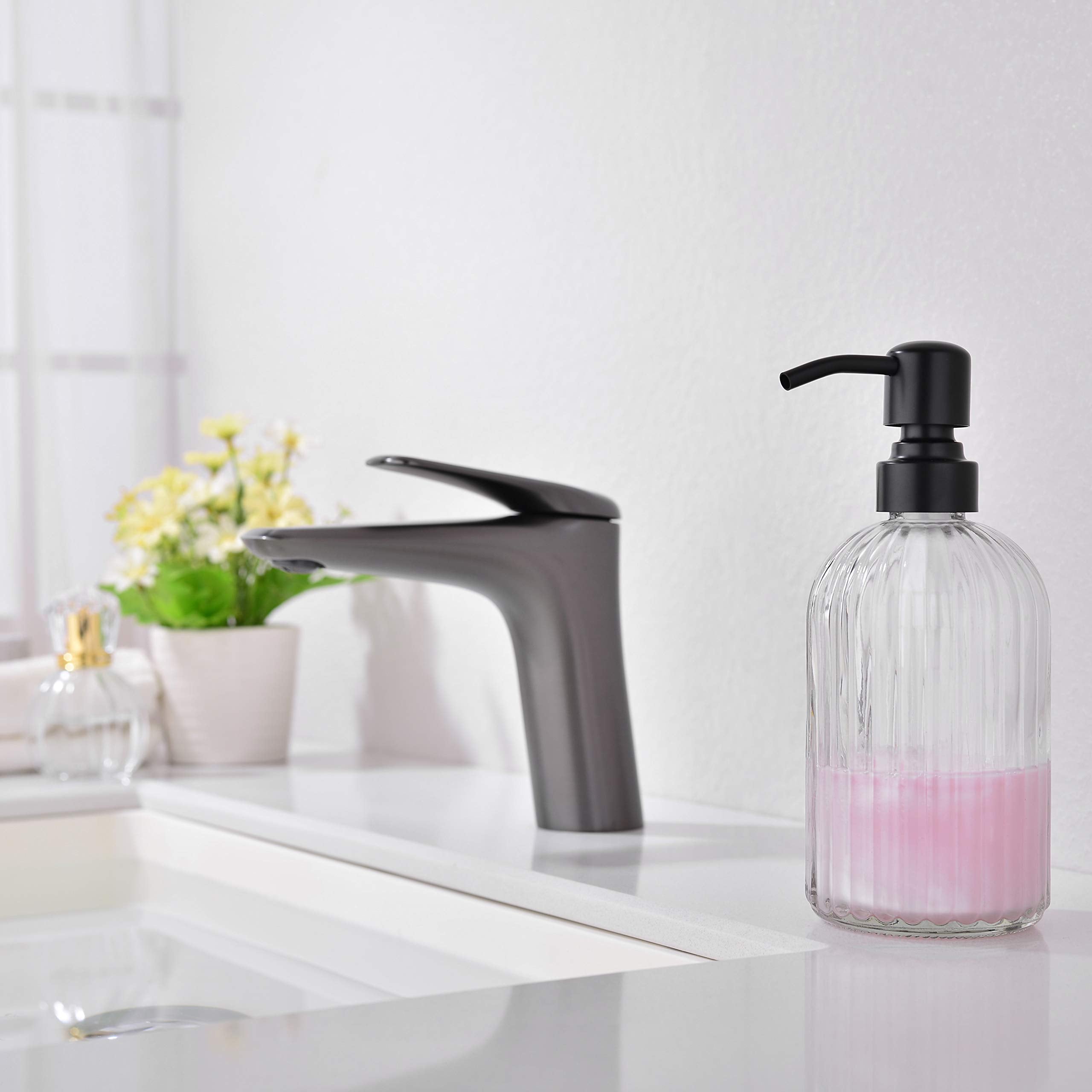 Leetcp Matte Black Soap Dispenser, Dish Soap Dispenser, Bathroom Liquid Soap Dispenser, With Rustproof Stainless Steel Pump, 16