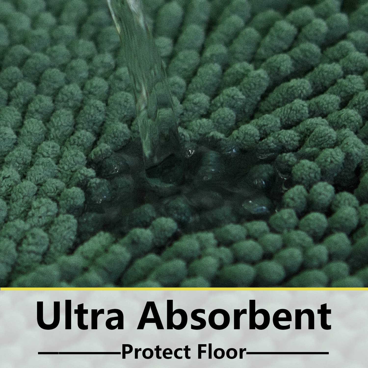 Green Bathroom Rug Chenille 3-Piece Extra Soft And Absorbent Shag Bath Mat Set, Machine Wash Green Bathroom Rug Set, Strong Pvc