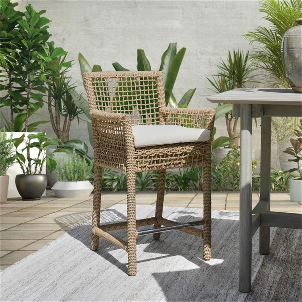 Kosas Home Brisbane 25.25" Olefin & Aluminum Counter Stool in Natural Brown