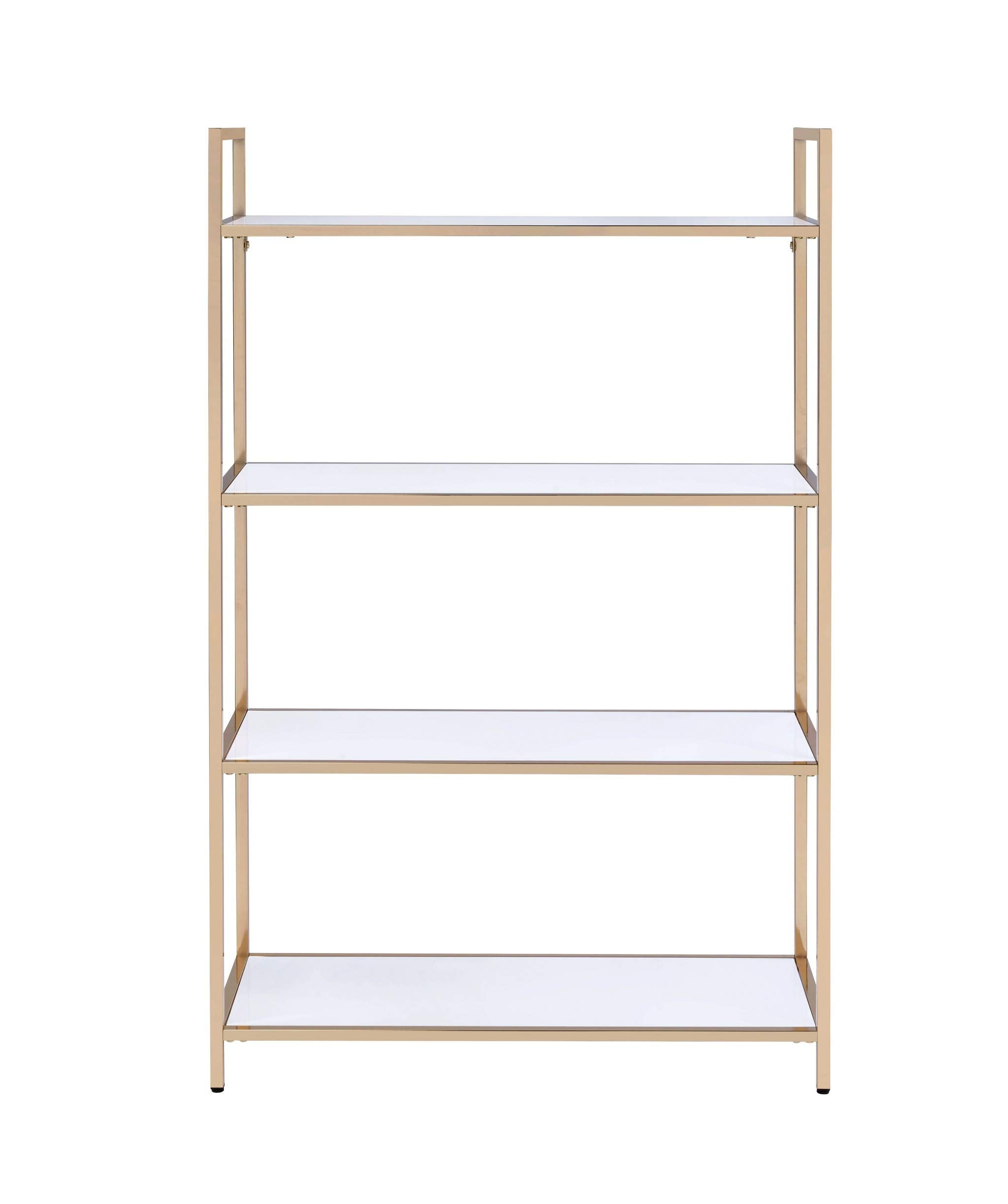 HomeRoots Metal, Wood • Engineered Wood Bookshelf, White High Gloss & Gold