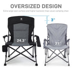 Ever Advanced Oversized Folding Camping Chair For Adults, Heavy Duty Lawn Chair With Side Pockets, Portable Collapsible Quad Chair For Outside, Support Up To 500Lbs, Black